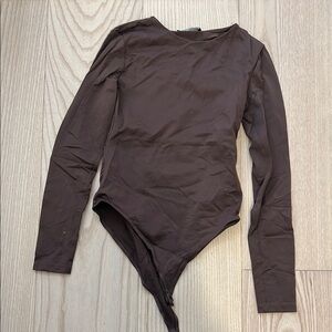 Zara Brown Long Sleeve Bodysuit Top